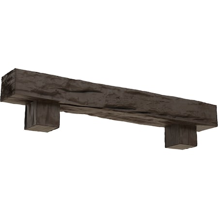 Ekena Millwork Kit w/ Alamo Corbels, NaturaL Honey Dew, 6"H x 8"D x 36"W Riverwood Faux Wood Fireplace ManteL MANURW06X08X36AOHD